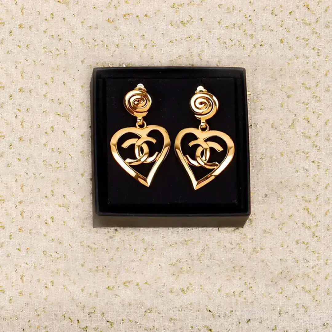 Chanel Gold Heart Earrings - Coco Mark Ear Clip