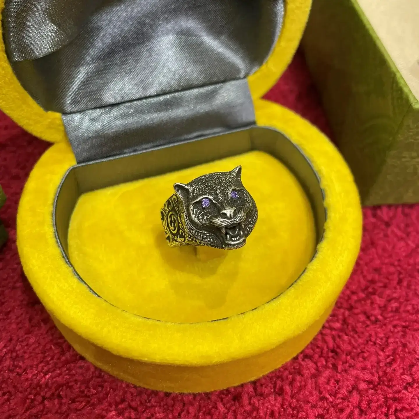 Garden Feline Head Ring Gucci Men