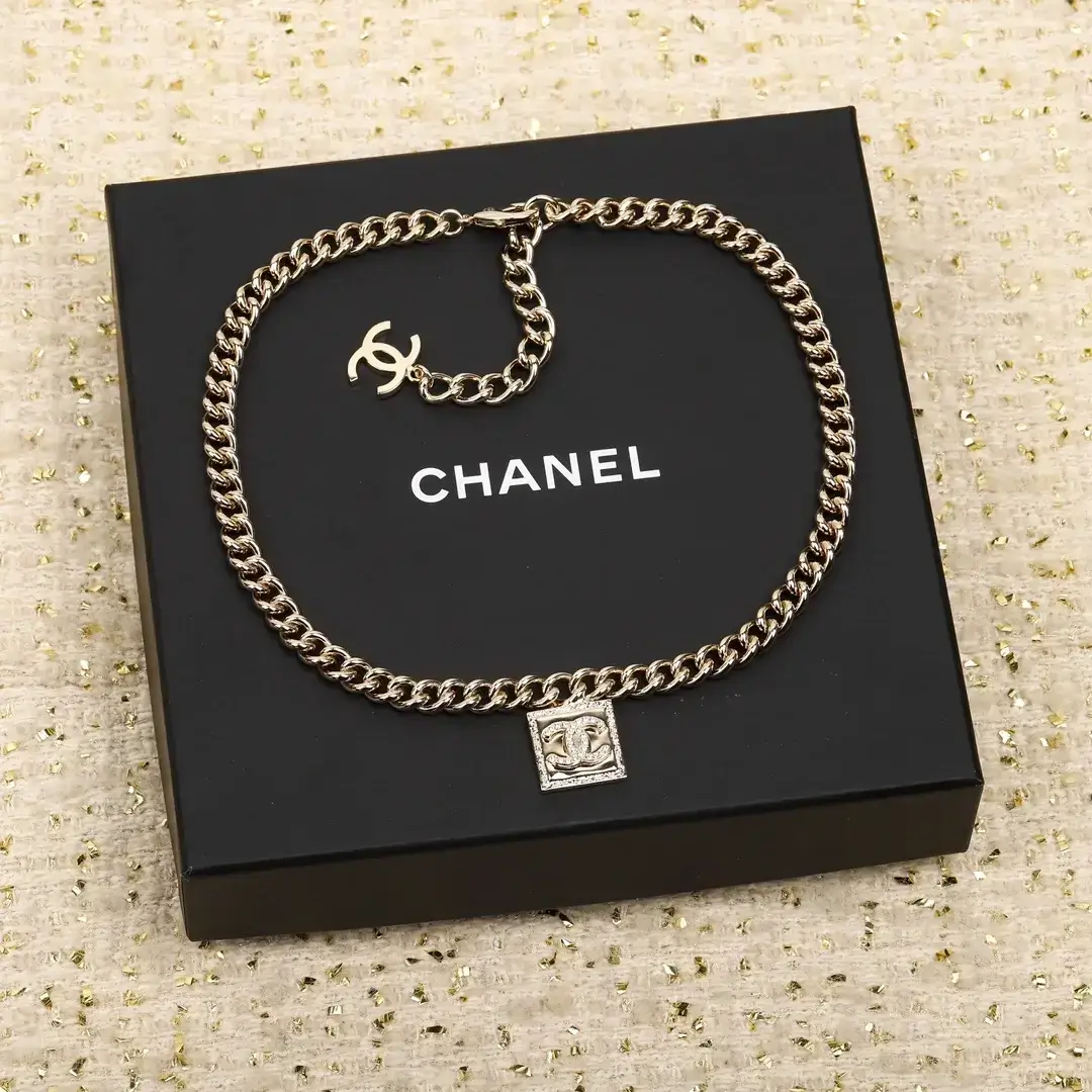 Chanel Necklace Square Diamond Logo Luxury Pendant