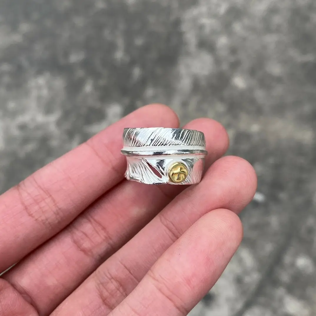 Silver & Gold Feather Goros Ring - Tribal Artisan Jewelry