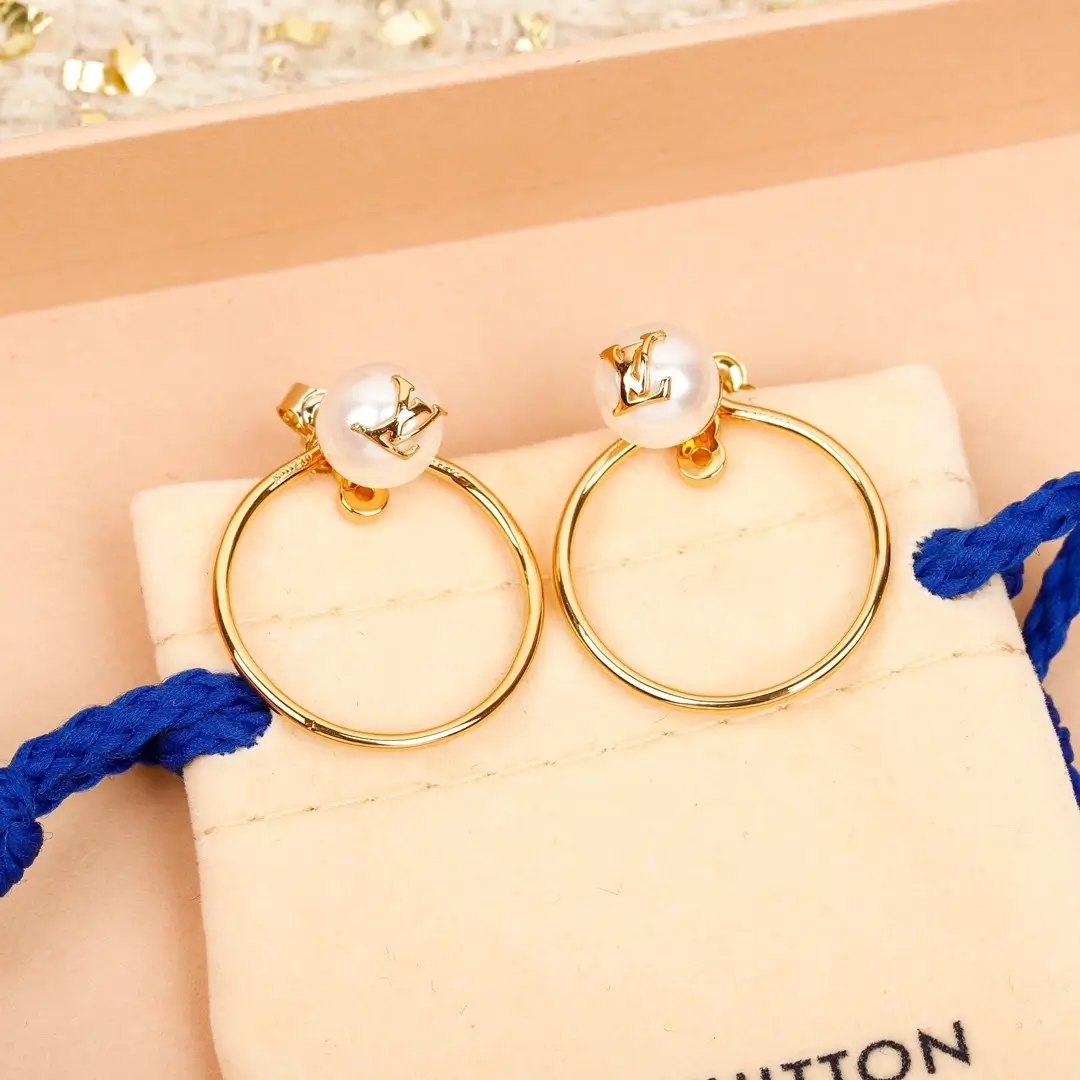Pearl Louis Vuitton Hoop Earrings Gold & Graceful Elegance