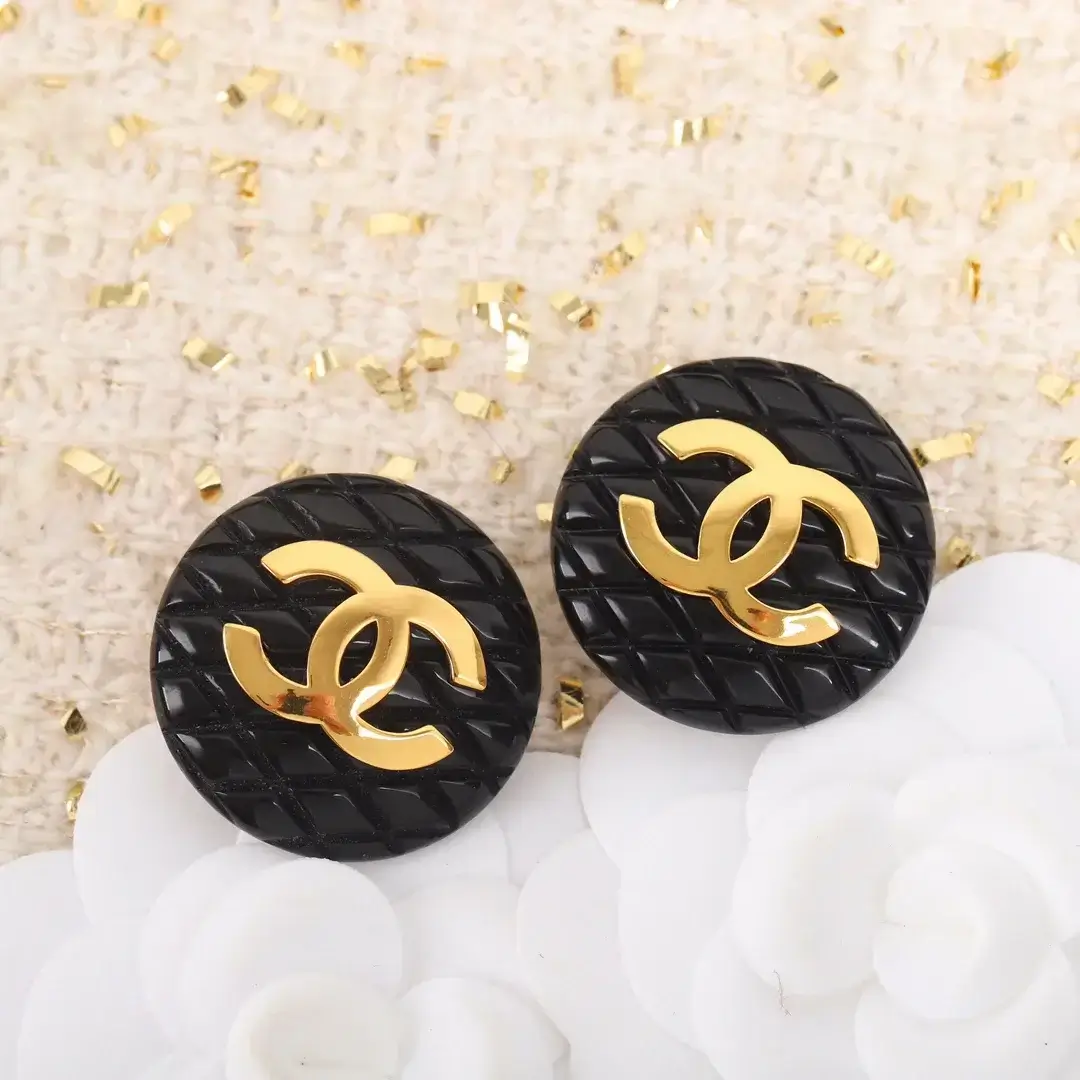 Chanel Black Gold Earrings (COCO Mark Vintage Ear Clip)